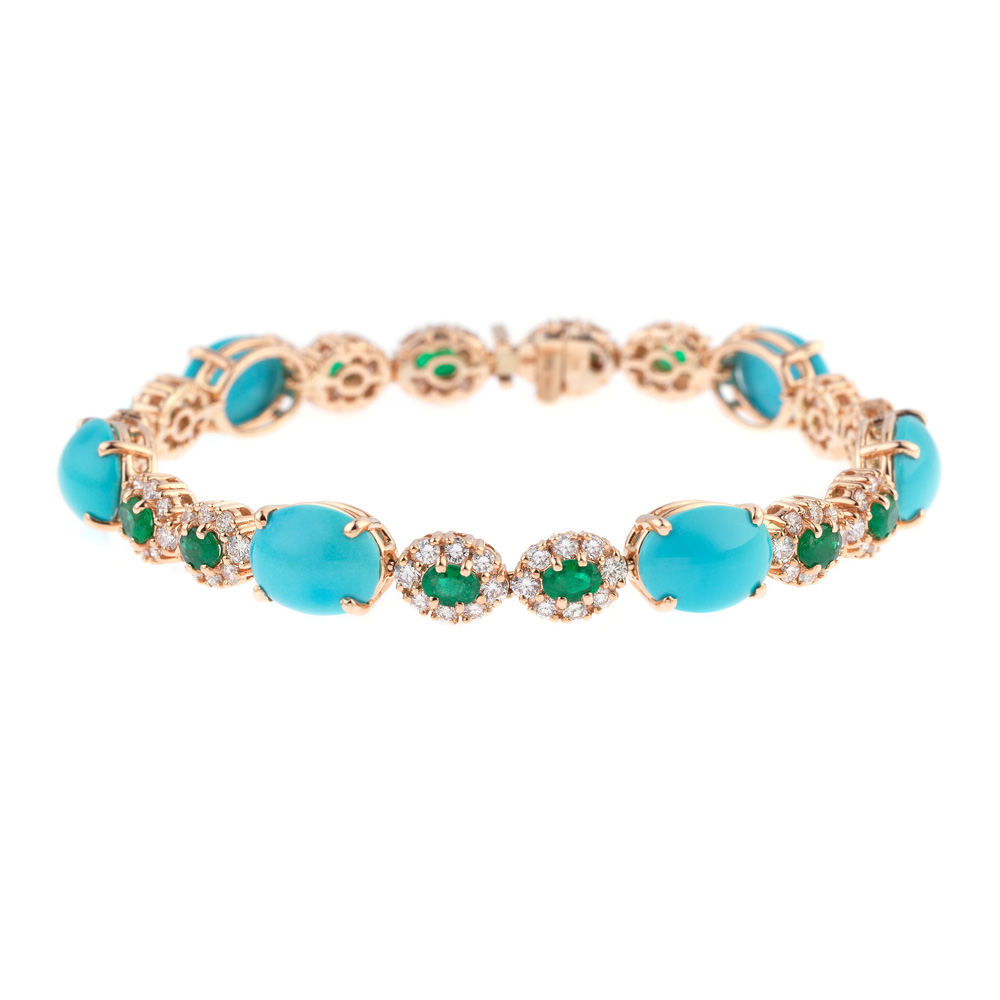 Turquoise Bracelet With Emerald And Diamond