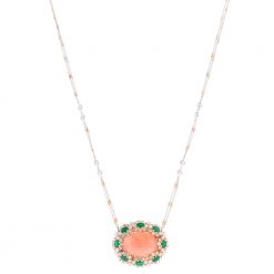 Coral Pendant With Diamond And Emerald
