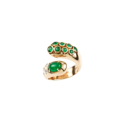 Emerald & white diamonds Rose gold ring