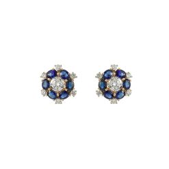 Sapphire flower shaped rose gold earrings
