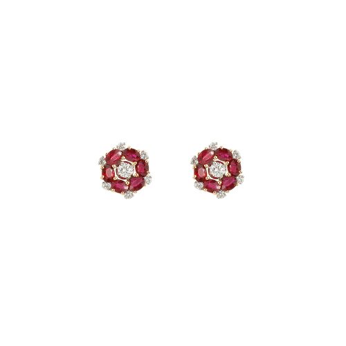 Flower shaped white diamonds & ruby earrings